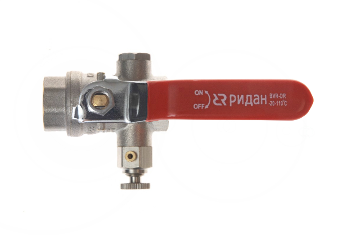 Ридан BVR-DR 065B8319R — Кран шаровой PN40 DN32 с внутренней резьбой и спускным элементом; Т от -20 _ ...+110 _; материал корпуса латунь CW602N